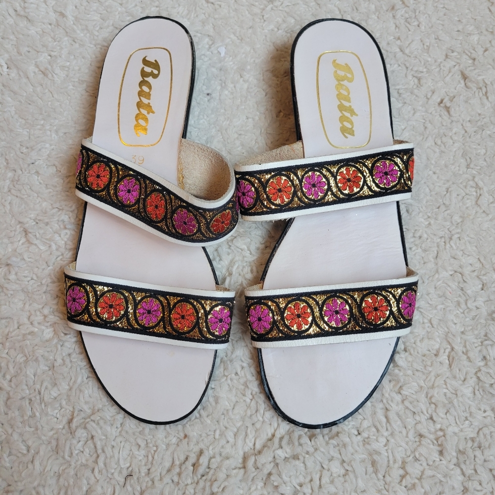 Bata Slide Metallic Floral‎ Sandals New Eu39